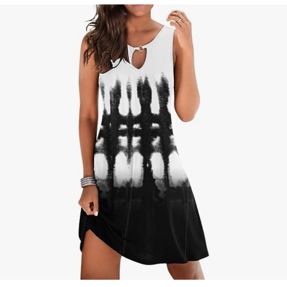 NWOT summer dress, black and white sleeveless - Picture 1 of 8